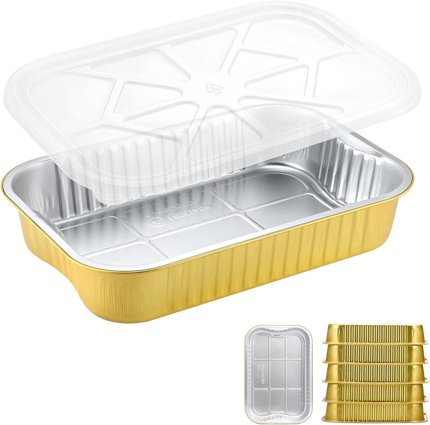 13"x 8.9" 7.5LB Sturdy Aluminum Foil Pans with Lids and Handle (60 Packs), 2X Thicker Heavy Duty for Dishwasher, Reusable Microwavable for Cooking, Baking, Reheating, Freezer, Oven, Recyclable