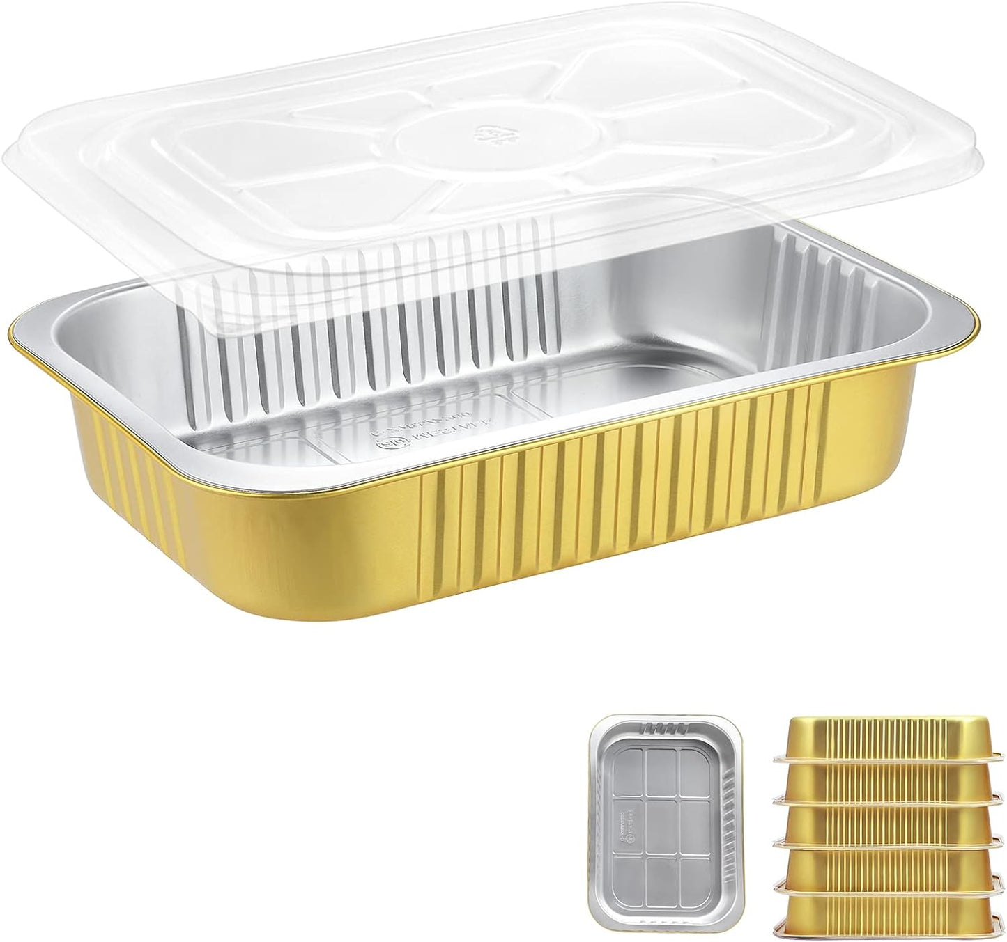 11"x 8" Sturdy Aluminum Foil Pans + Lids (70 Packs), 2X Thicker Heavy Duty for Oven, Grill, Microwavable Cooking Baking, Reusable Freezable Dishwasherable Disposable Foil Pan Pot Container 74oz