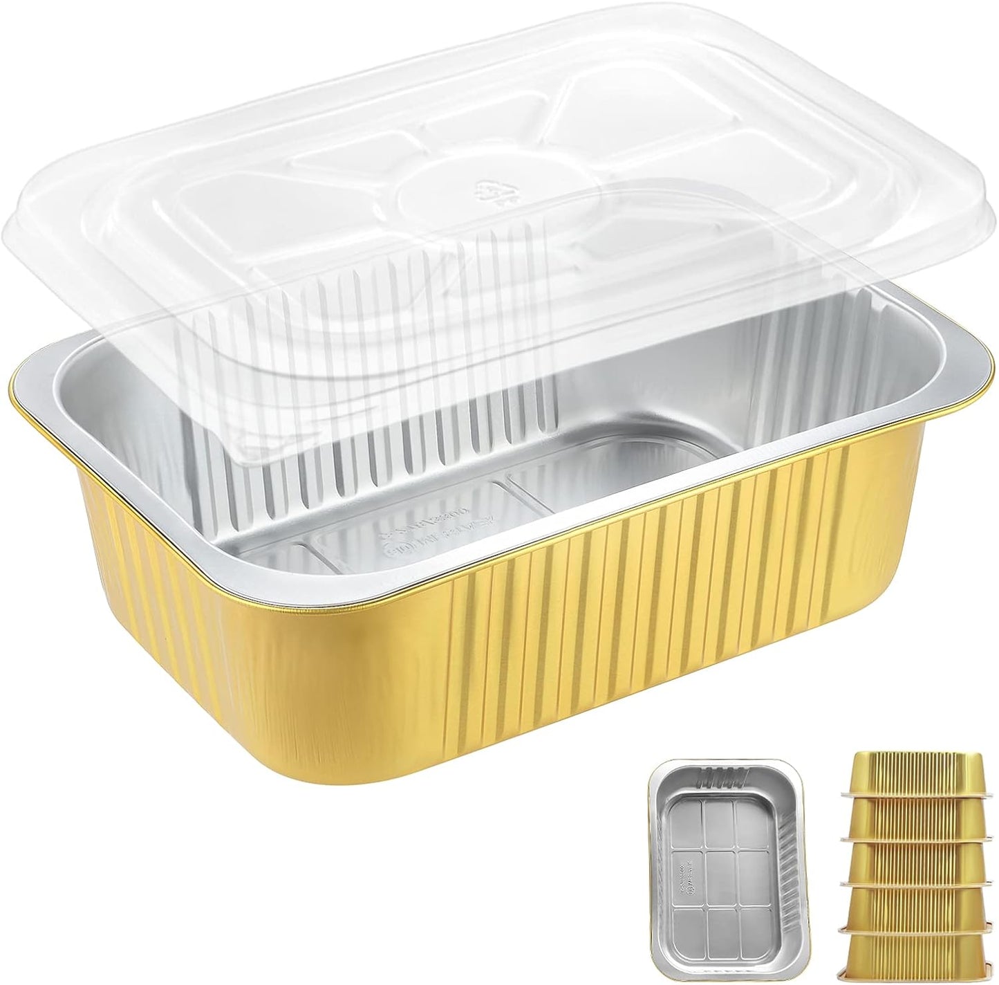 11"x8" Sturdy Foil Pans + Snap-On Lids (50 Packs) | 2X Thicker Heavy Duty Reusable Foil Tin 112oz | Grill Oven Microwavable Pan, Pot | 3.3" Deep Disposable Aluminum Foil Pan for Baking, Cooking