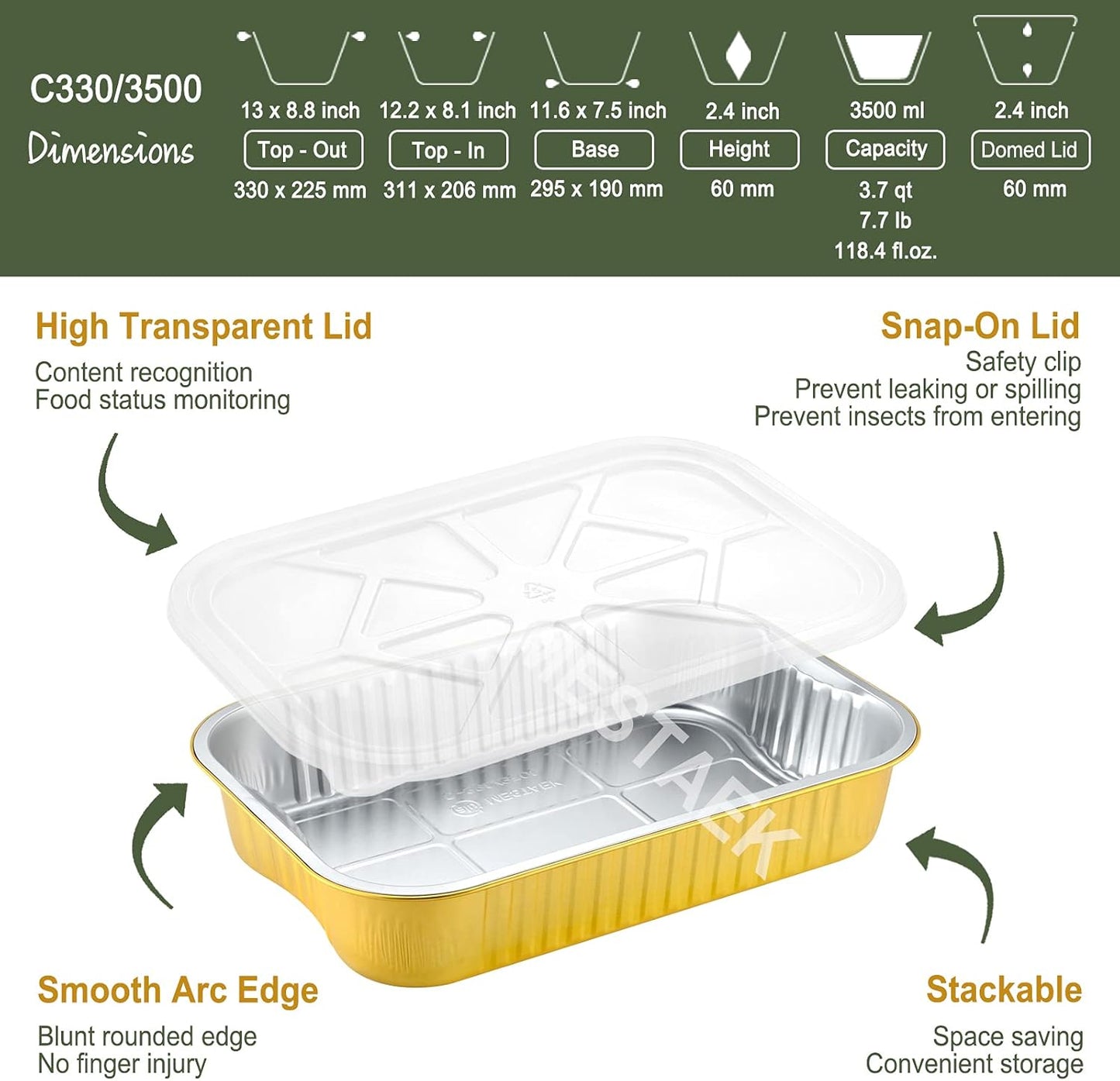 13"x 8.9" 7.5LB Sturdy Aluminum Foil Pans with Lids and Handle (60 Packs), 2X Thicker Heavy Duty for Dishwasher, Reusable Microwavable for Cooking, Baking, Reheating, Freezer, Oven, Recyclable